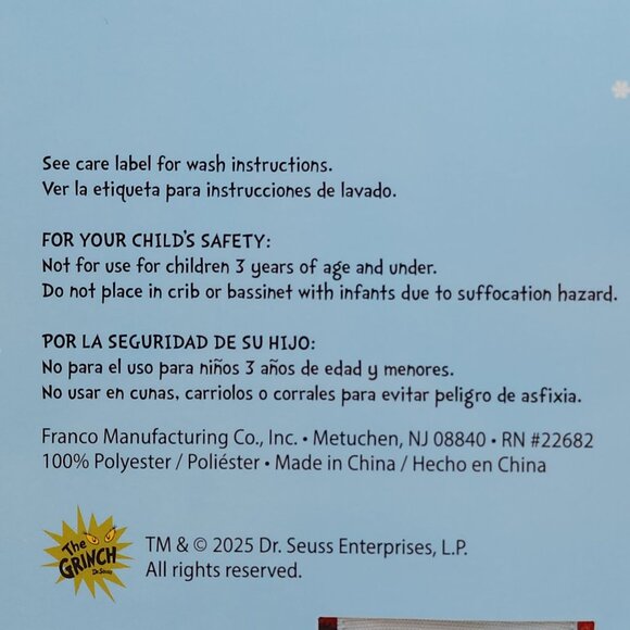 Dr Seuss The Grinch Queen Plush Blanket 90" x 90" Blue Christmas Holiday Cozy - Picture 5 of 9
